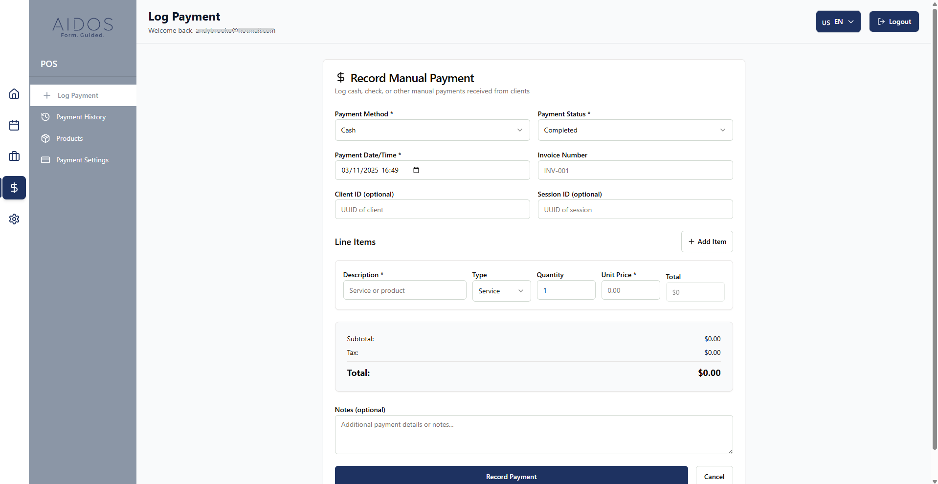POS Payment Logging - Transaction tracking and management